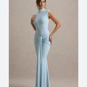 Club London Grazania Powder Blue High Neck Draped Dress 4